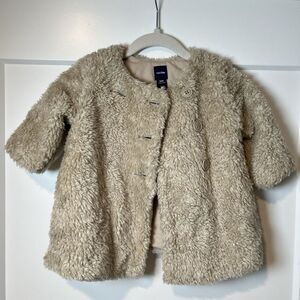 Baby Gap Girl Coat 3-6 Mo Tan Faux Sherpa Fur Swing Flyaway‎ Coat Holiday